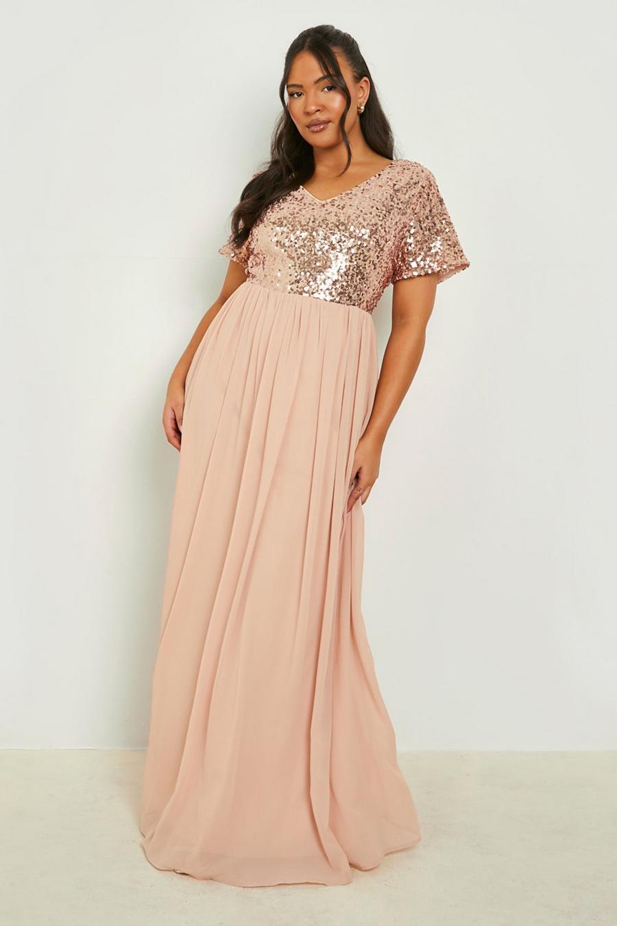 Pink Plus Sequin Cap Sleeve Maxi Dress image number 1