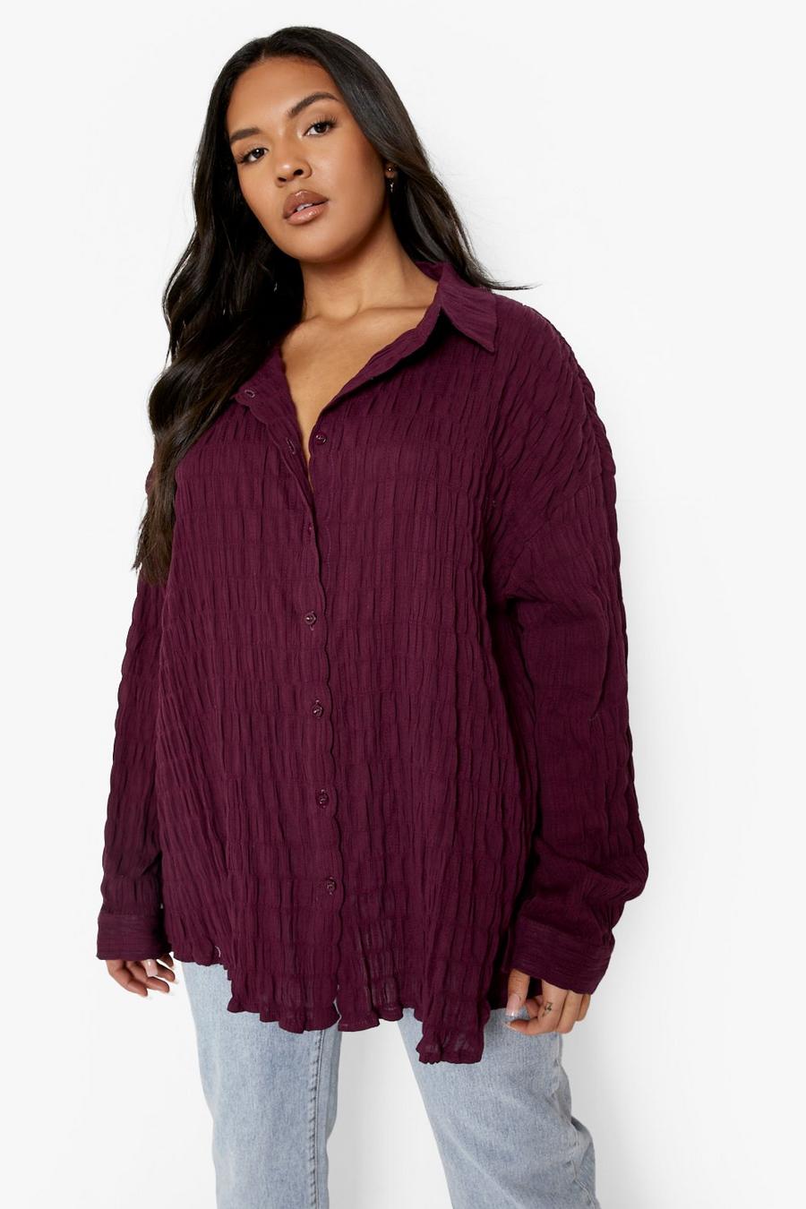 Grande taille - Chemise oversize texturée, Berry rouge image number 1