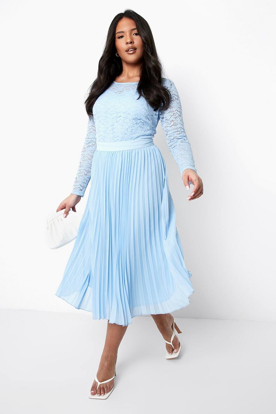 Sky blue Plus Lace Top & Chiffon Midi Skirt Co-Ord image number 1