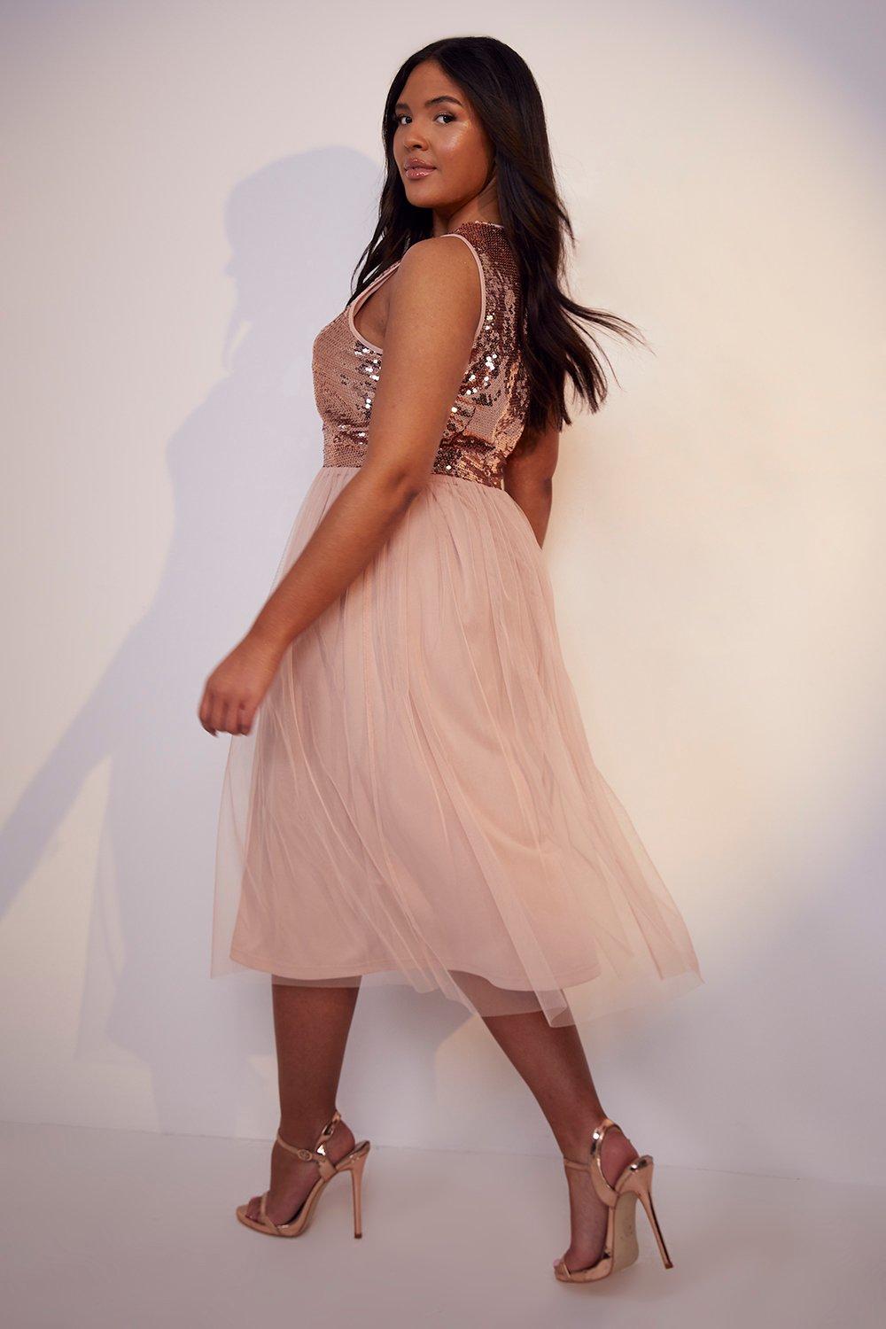 Rose gold clearance sequin tulle dress