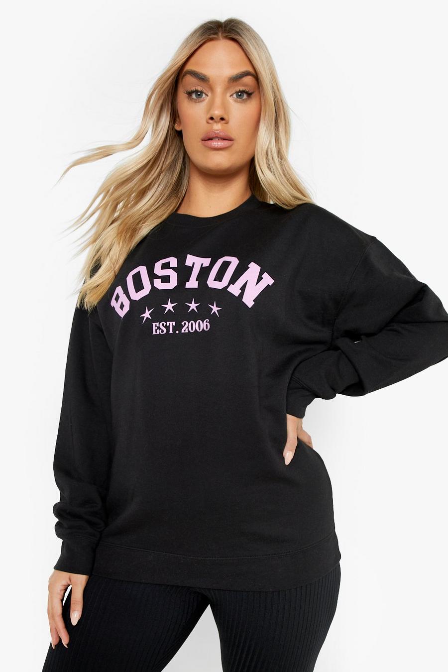 Plus Sweatshirt mit Boston-Print, Black image number 1