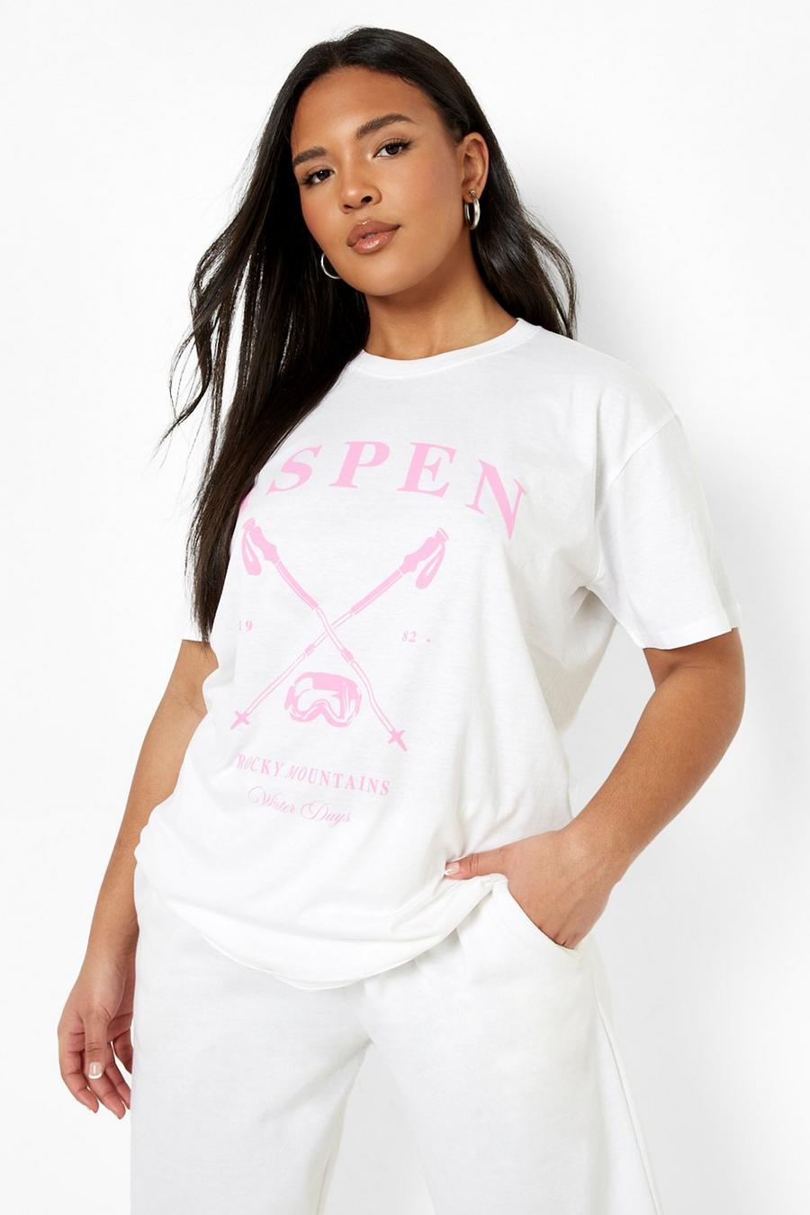 Camiseta Plus con estampado gráfico de Aspen, White image number 1