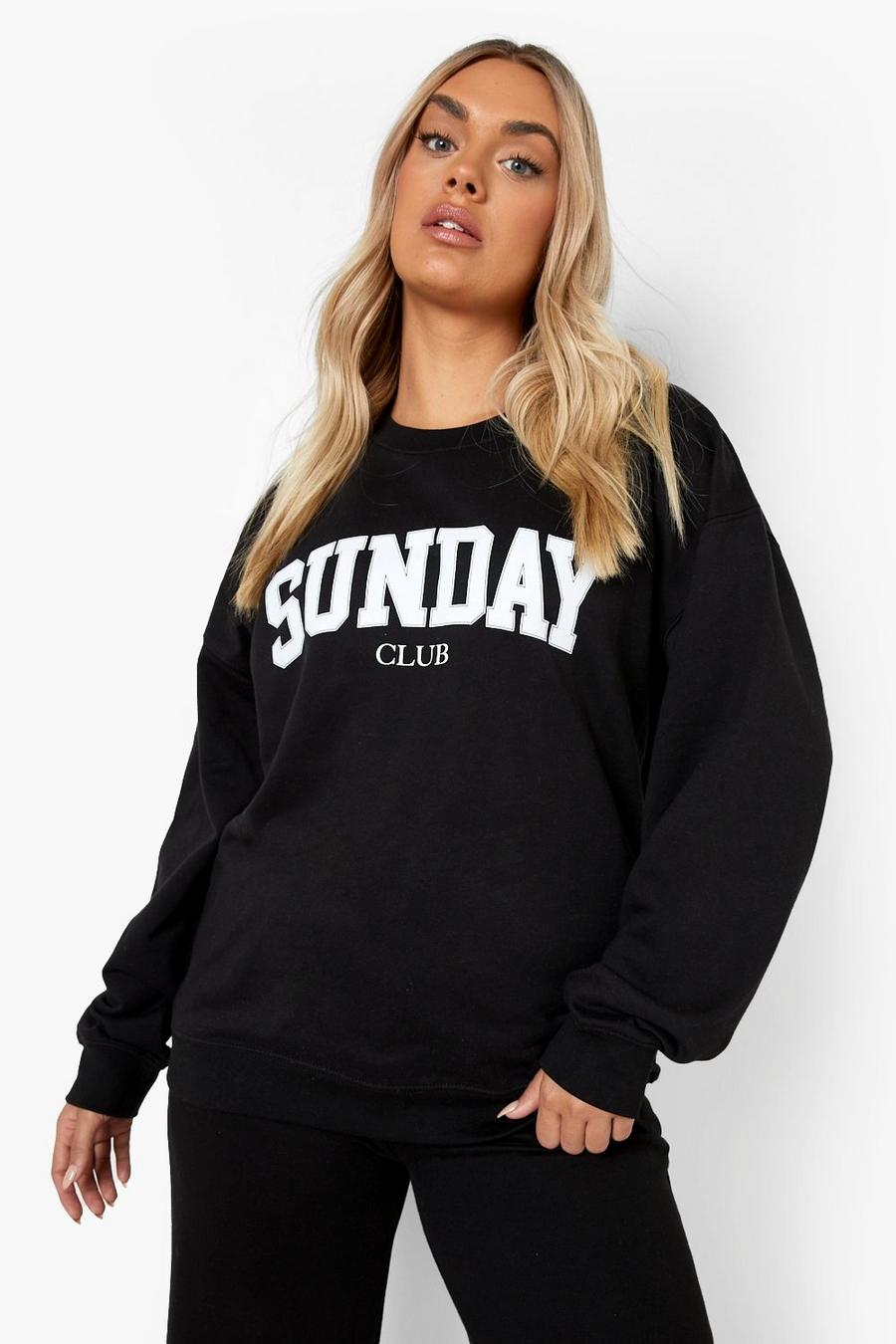 Plus Sweatshirt mit Sunday Club Print, Black image number 1