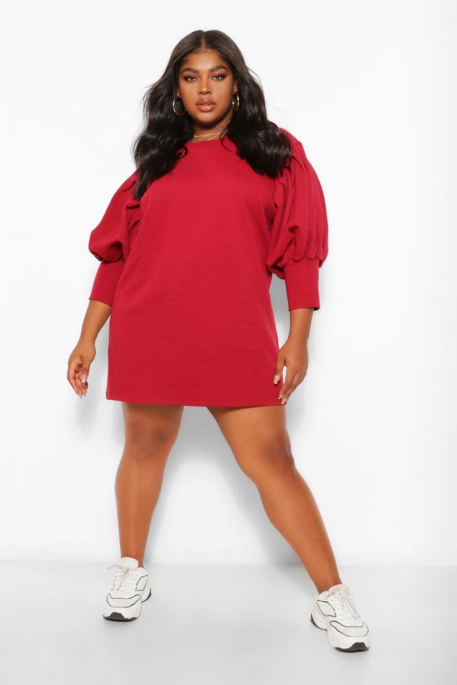Berry Plus Puff Sleeved Sweatshirt Dress image number 1