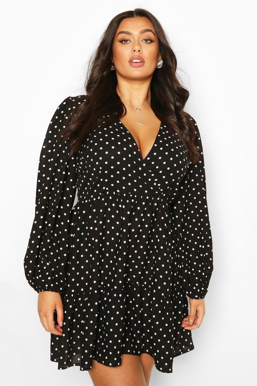 plus size polka dot wrap dress