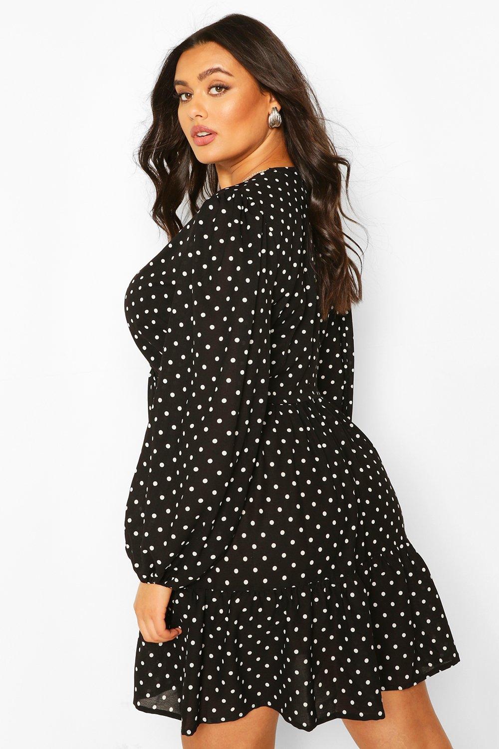 Grande taille Robe volantee a pois et manches ballon boohoo FR