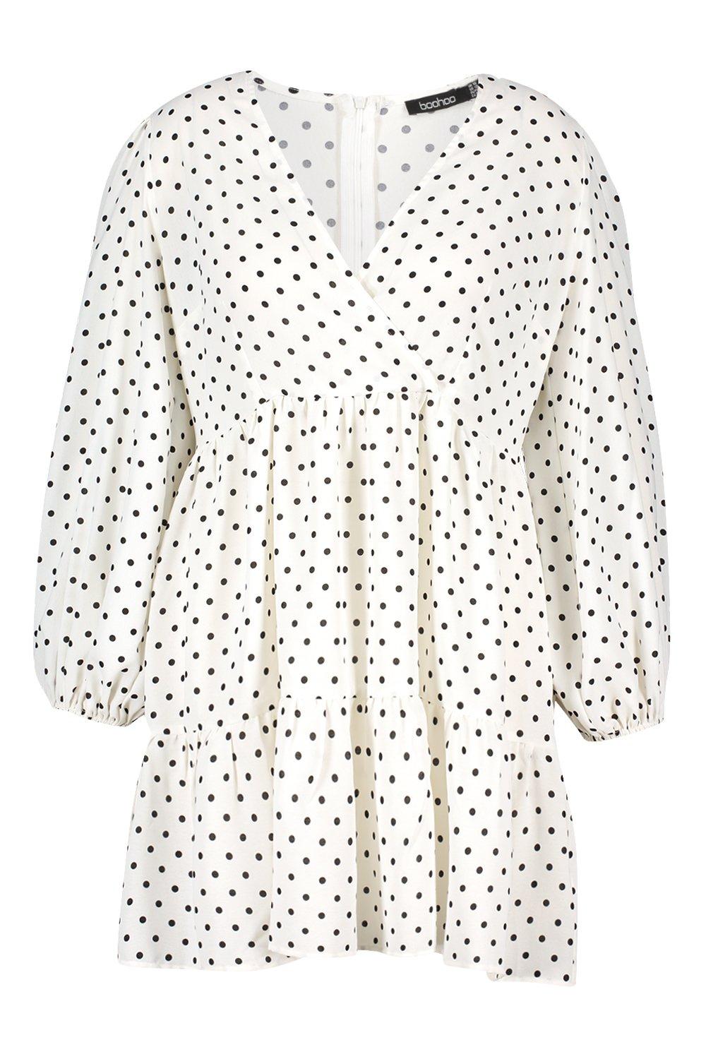 Plus Polka Dot Wrap Balloon Smock Dress