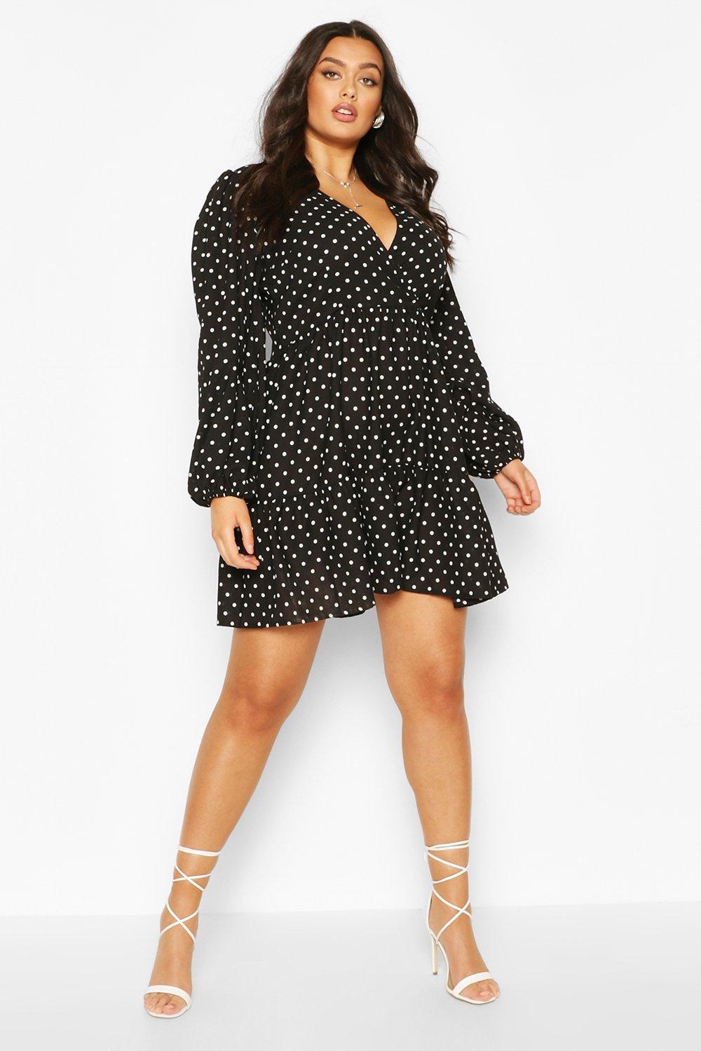 Grande taille Robe volantee a pois et manches ballon boohoo FR