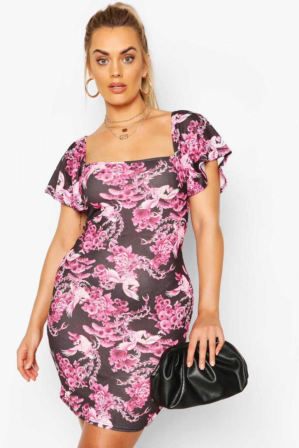 oriental print mini dress