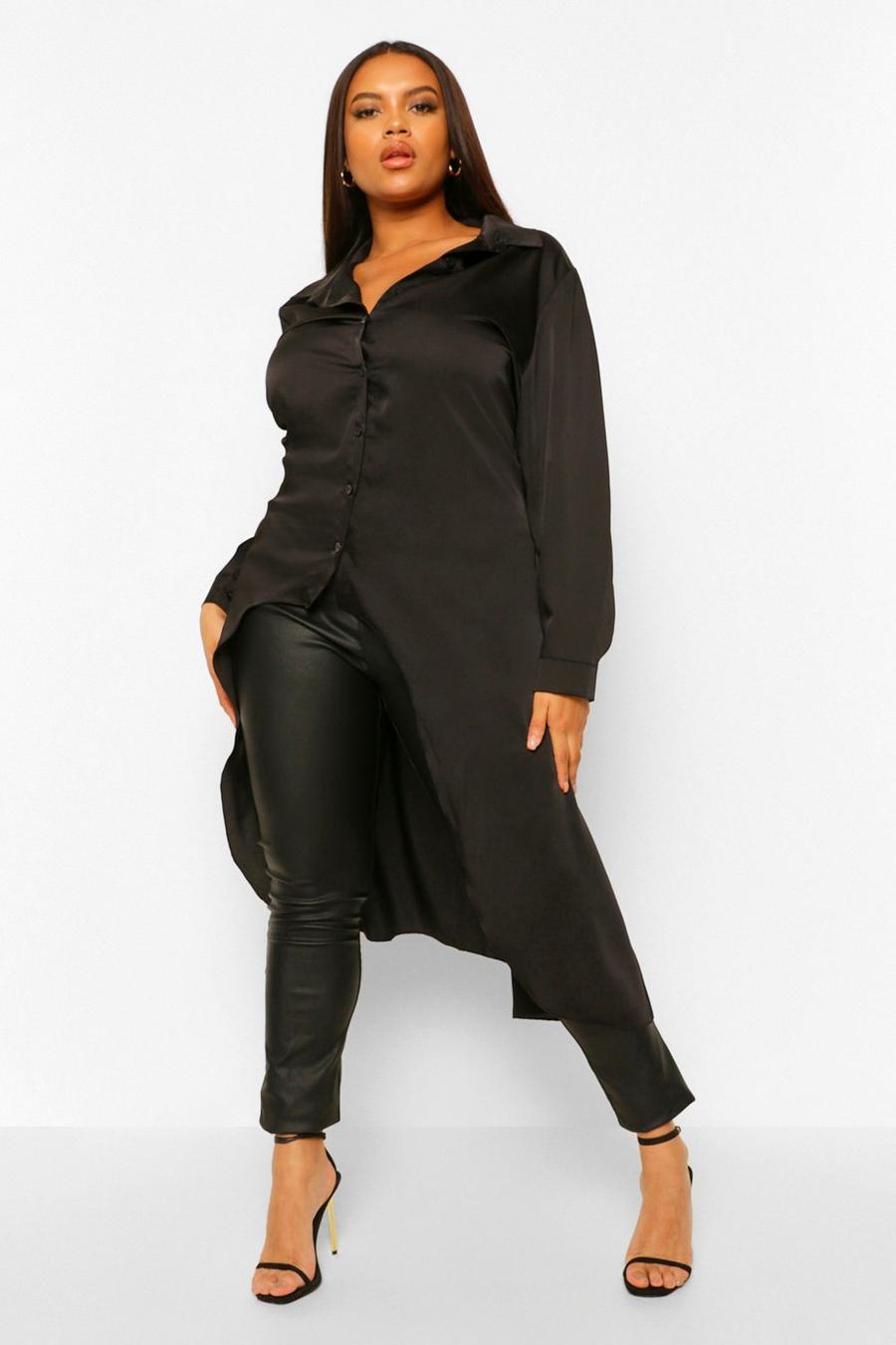 Black Plus - Lång satinskjorta med ojämn kant image number 1