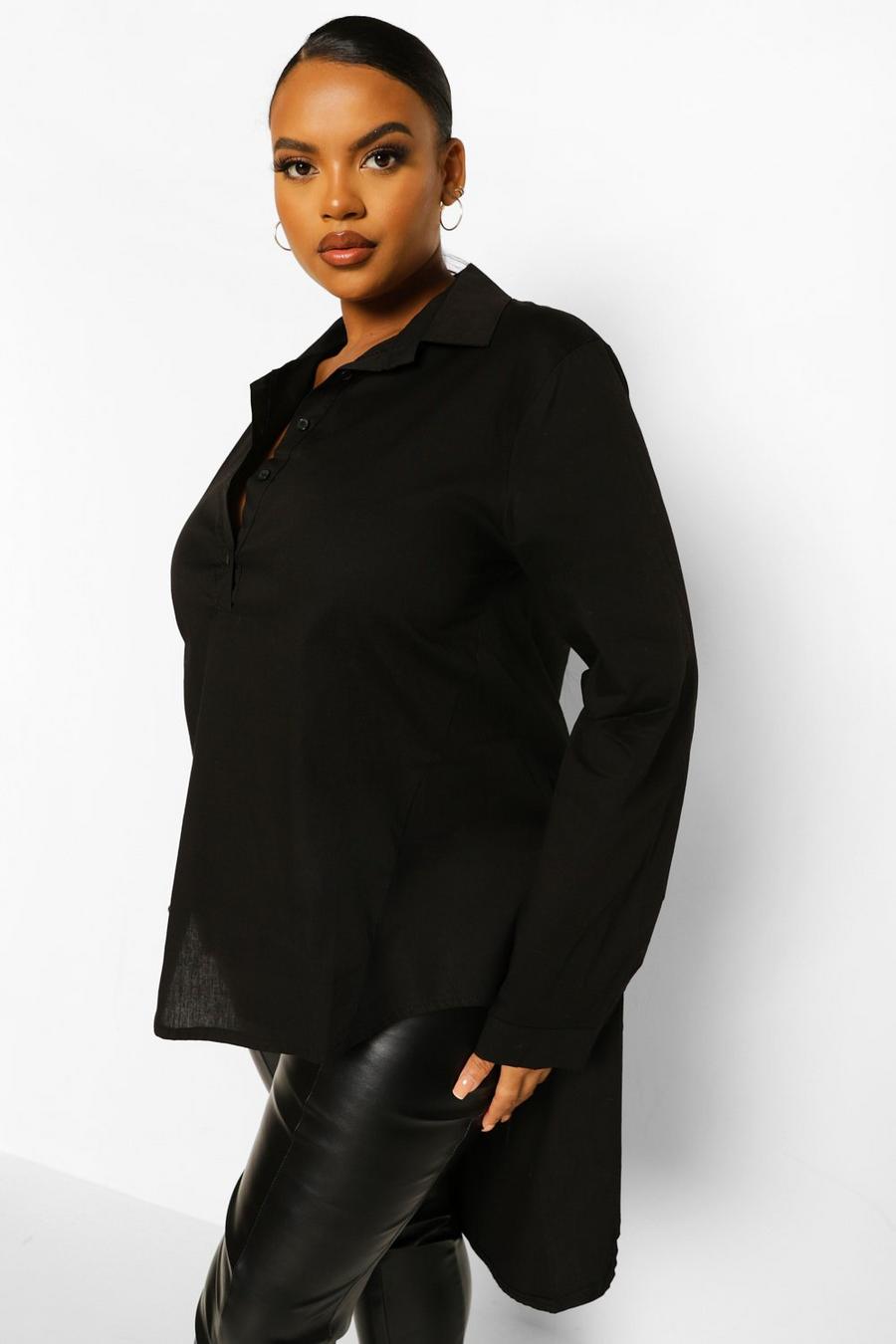 Black Plus - Lång skjorta med ojämn kant image number 1