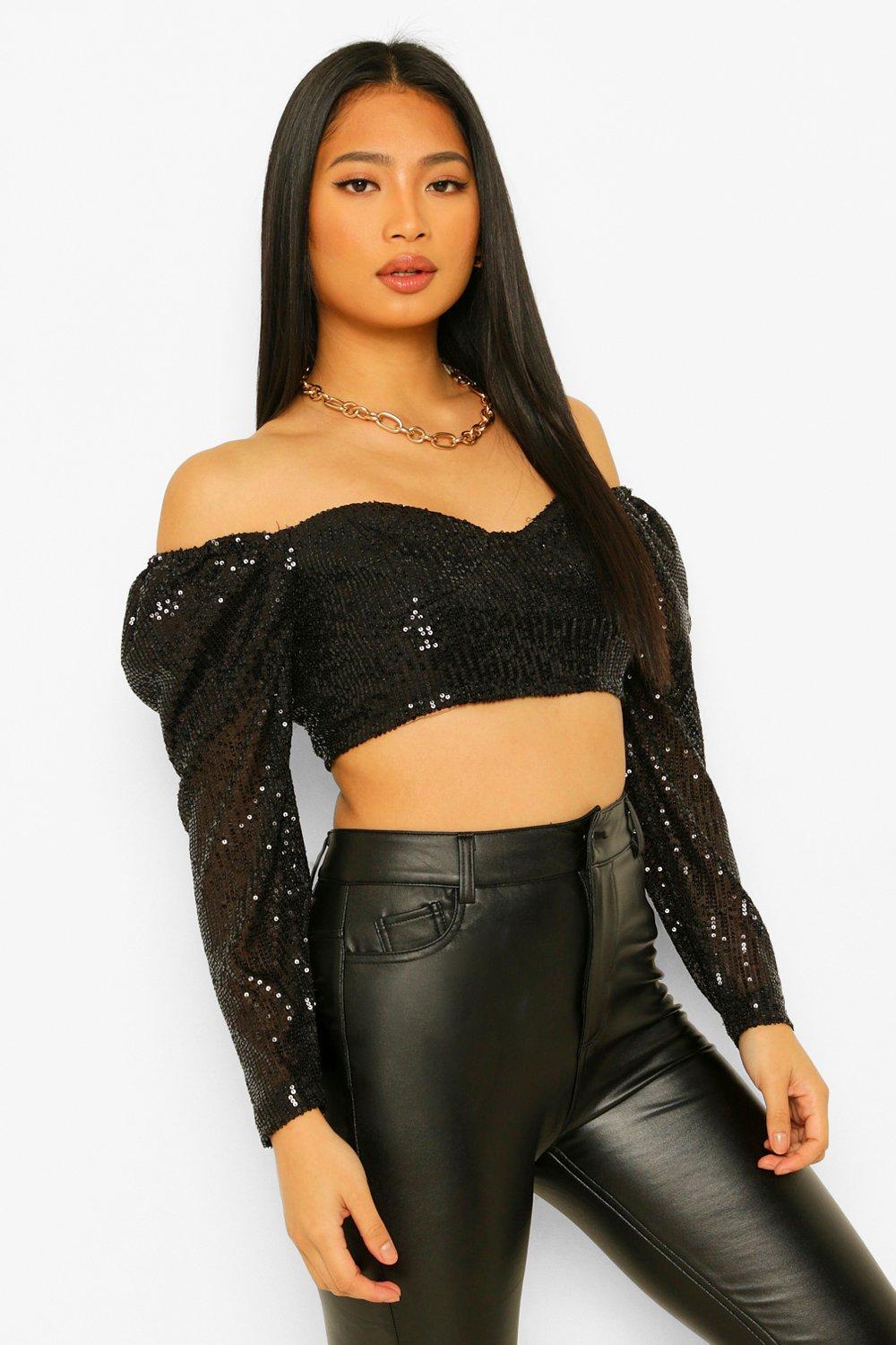 black sequin bustier top