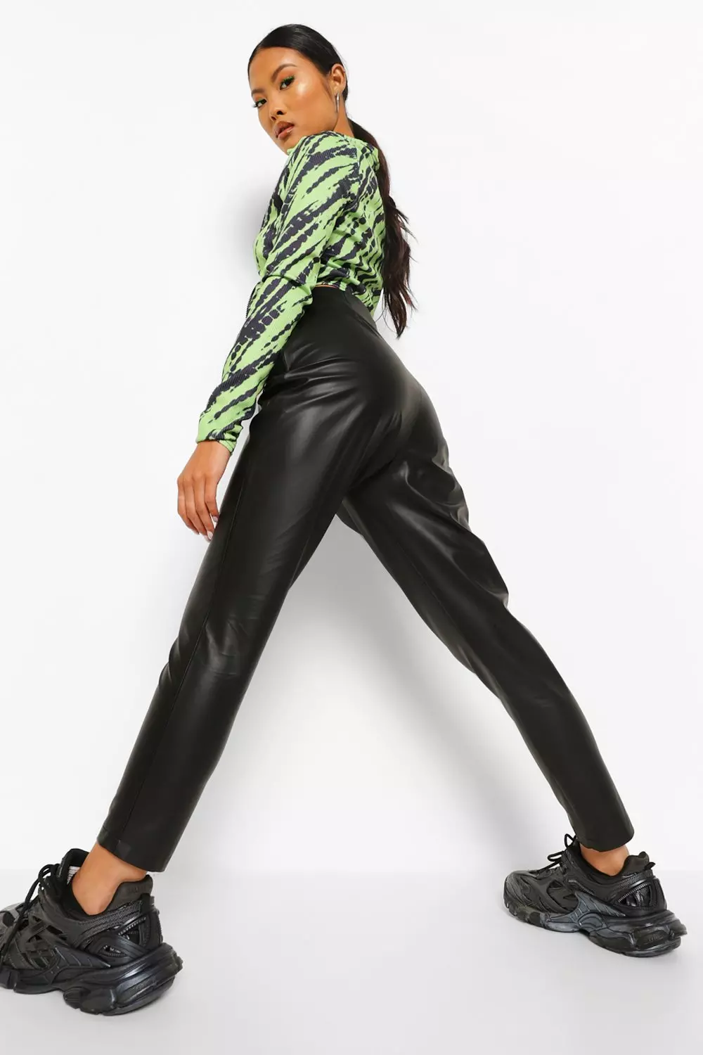 New Look Petite faux leather biker leggings in black