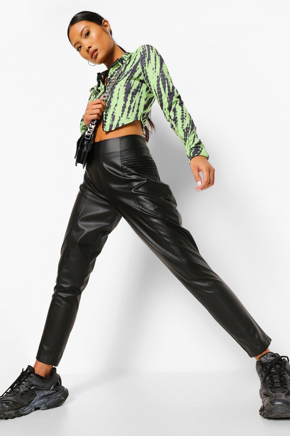 Petite Biker Style Faux Leather Leggings