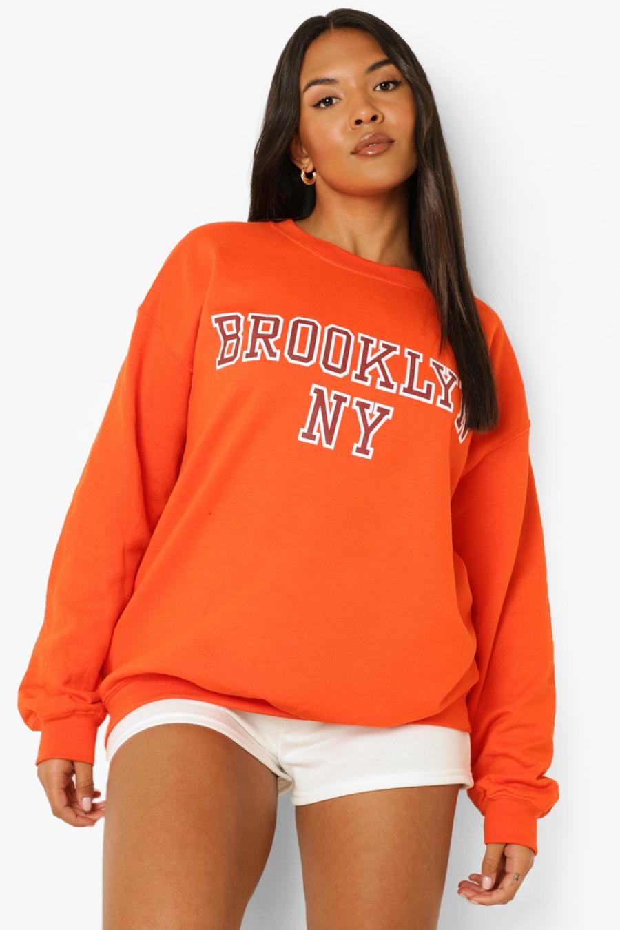 Sudadera Plus con eslogan de Brooklyn, Naranja image number 1