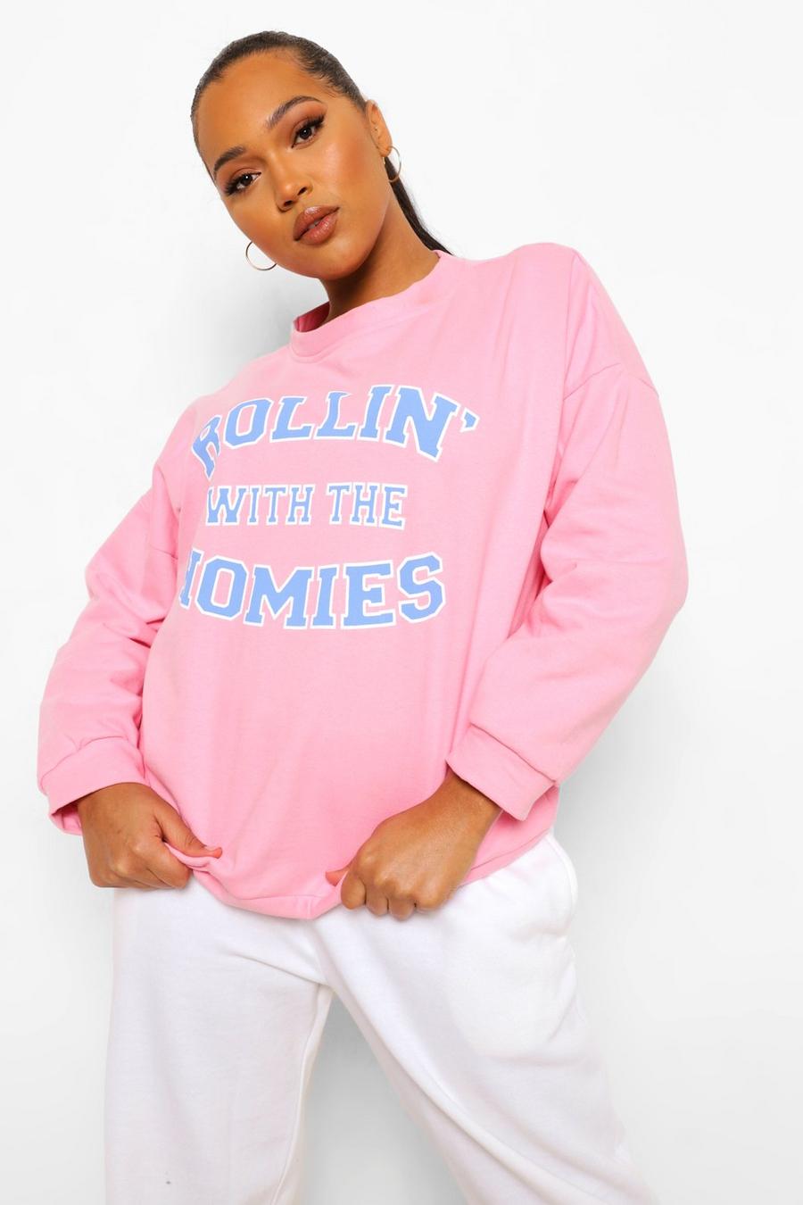 Dusky pink Plus Oversized 'Rollin With The Homies' Trui image number 1