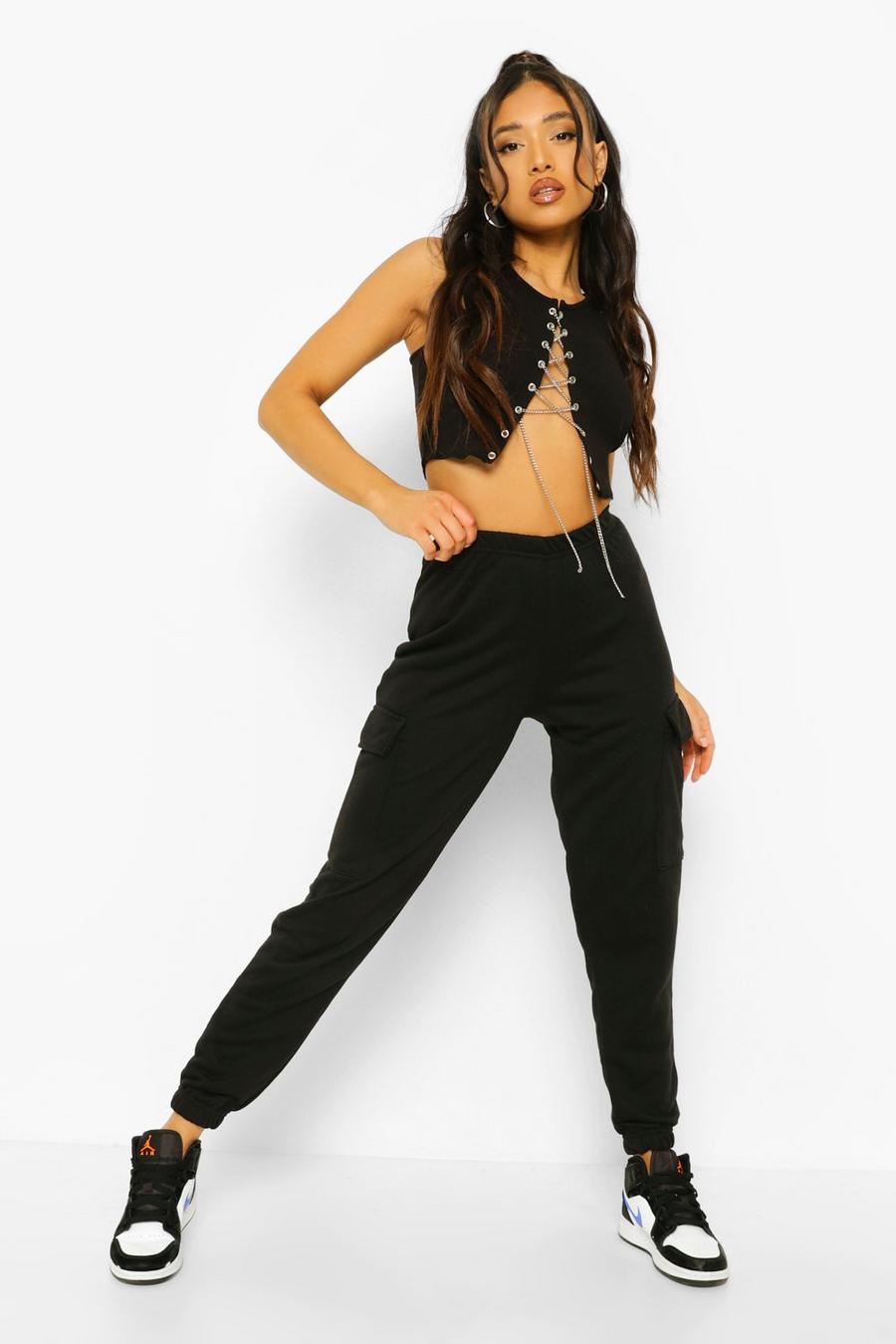 Black Petite Cargo Pocket Track Pants image number 1