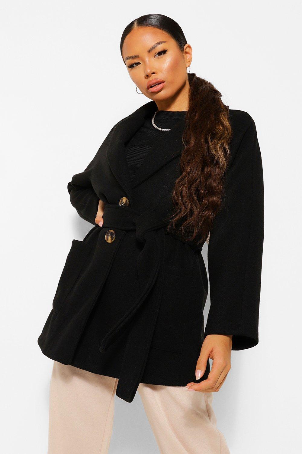 petite belted wool coat