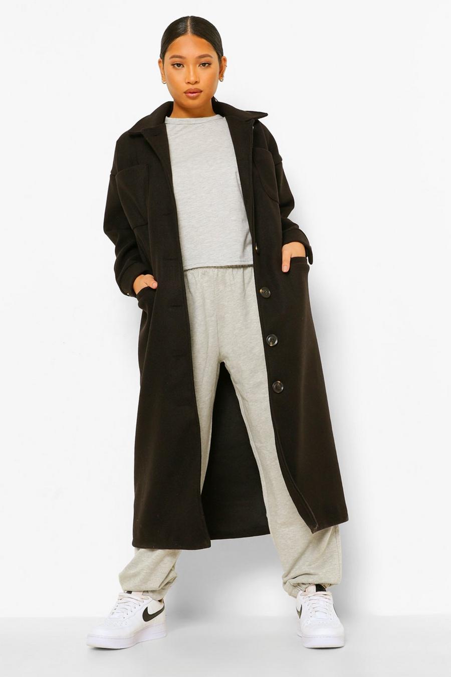 Abrigo maxi de efecto lana con detalle de bolsillo Petite, Negro image number 1