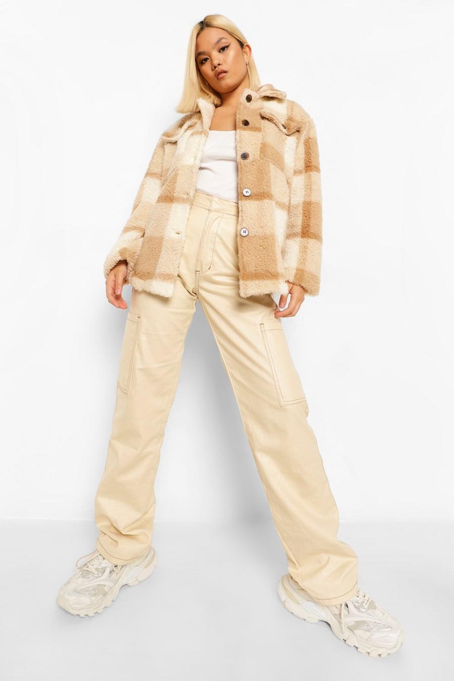 Ivory Petite Check Teddy Shacket image number 1