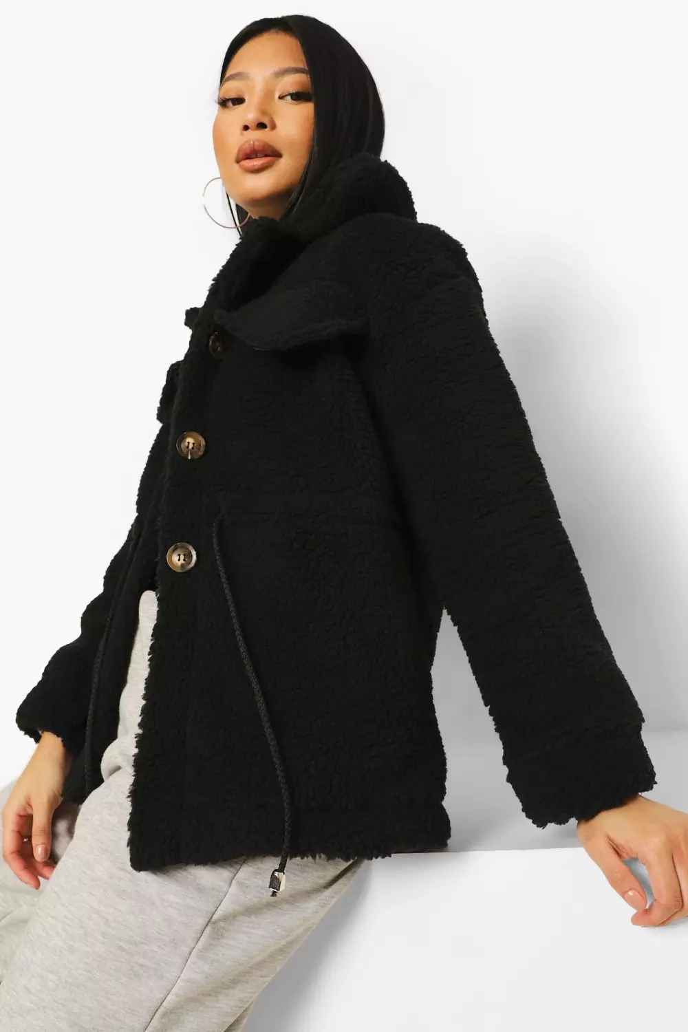 Pocket front teddy coat sales