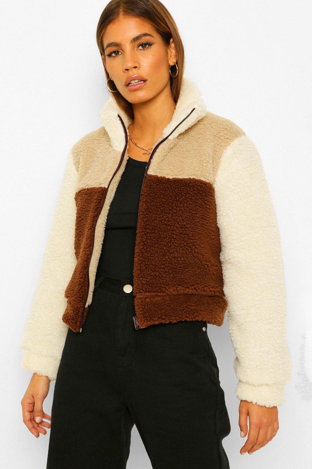 colour block faux shearling jacket