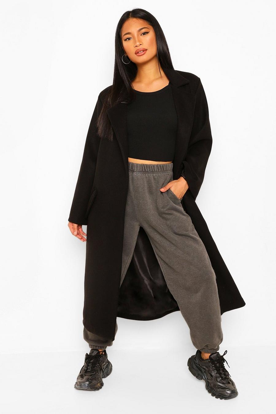 Black Petite Belted Wool Look Maxi Coat image number 1