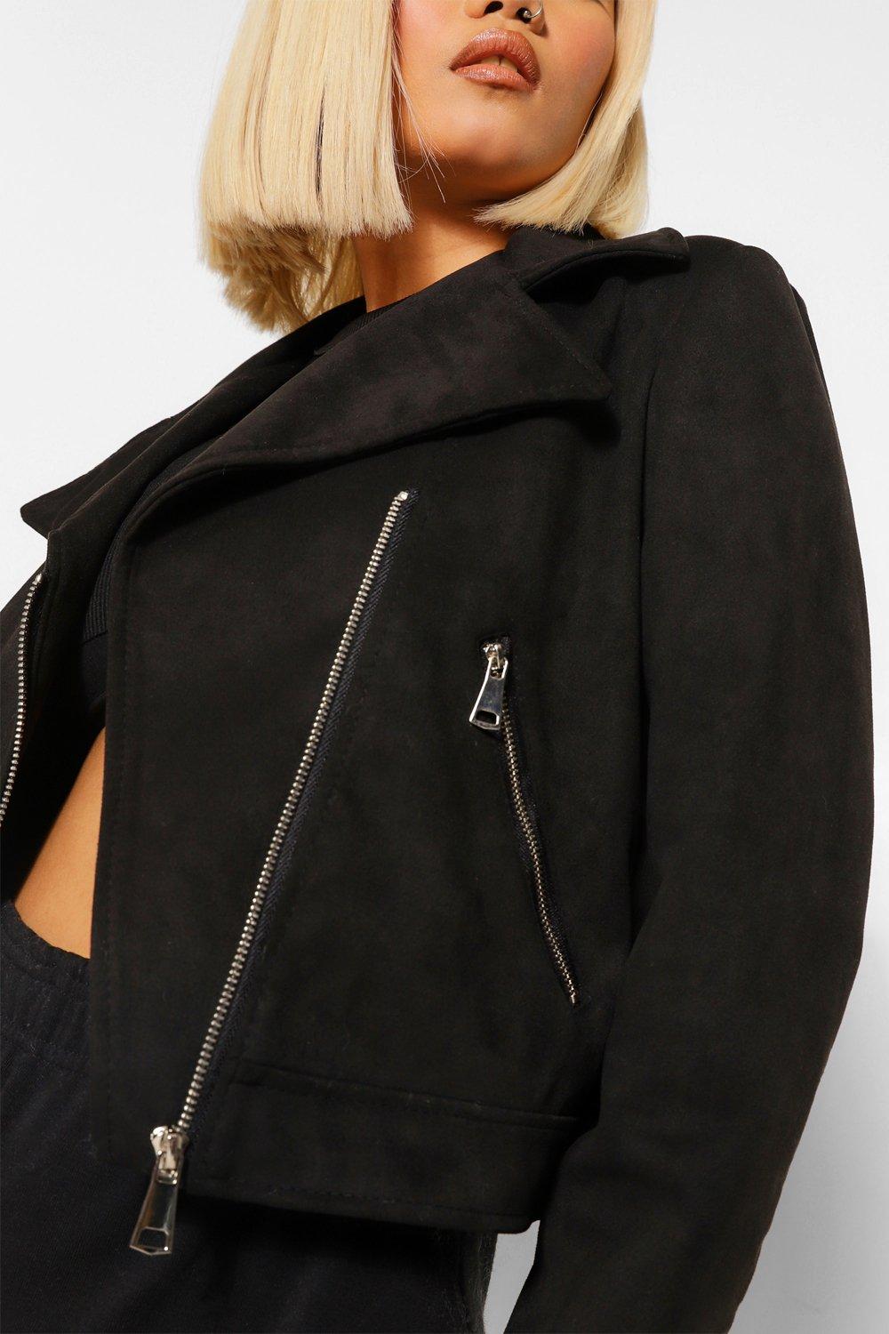 Petite Suede Biker Jacket boohoo NO