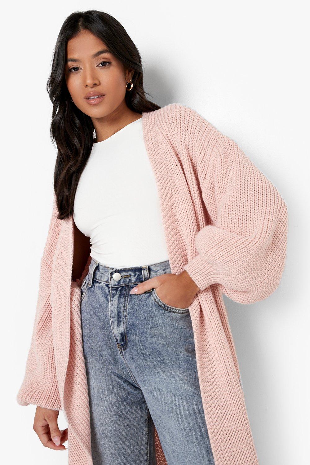 YOURS Plus Size Curve Pink Longline Pocket Balloon Sleeve Knit