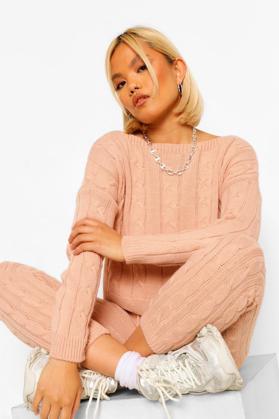 Blush Petite Cable Knit Cropped Sweater image number 1