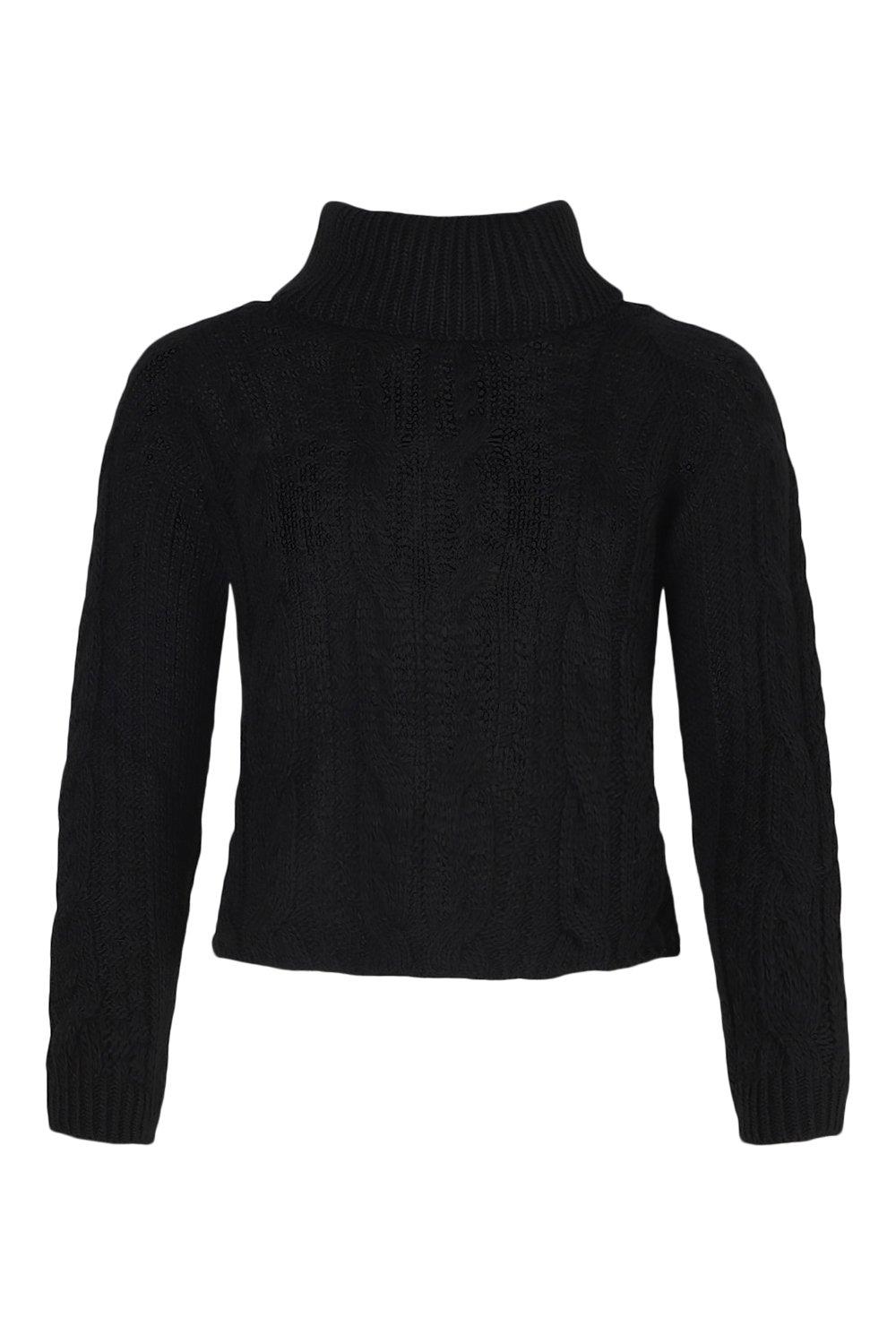 Cable Knit Turtleneck Cropped Sweater