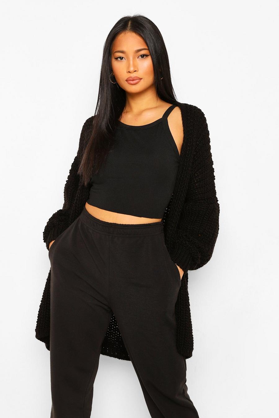 Black Petite Heavy Weight Chunky Knit Cardigan image number 1