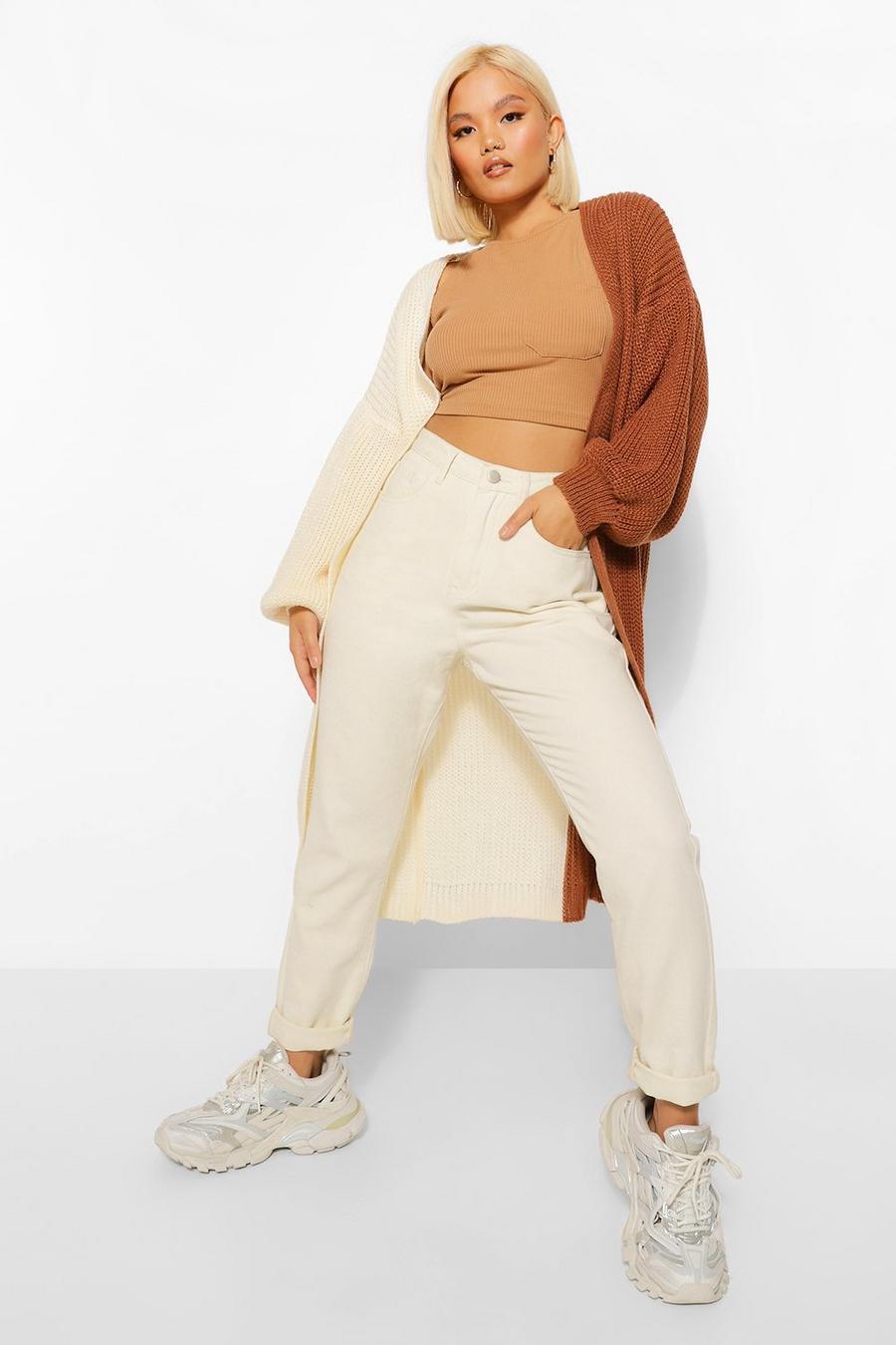 Camel Petite Chunky Knit Spliced Maxi Cardigan image number 1