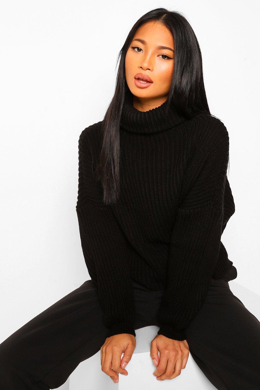 Petite black polo neck jumper store