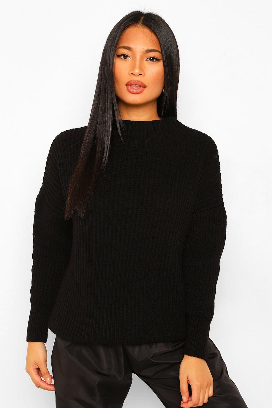 Black Petite High Neck Oversized Sweater image number 1