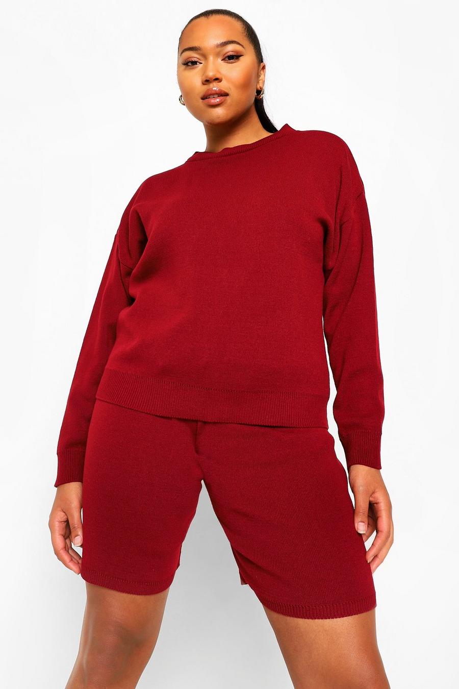Berry Plus Crew Neck Jumper And Shorts Set image number 1