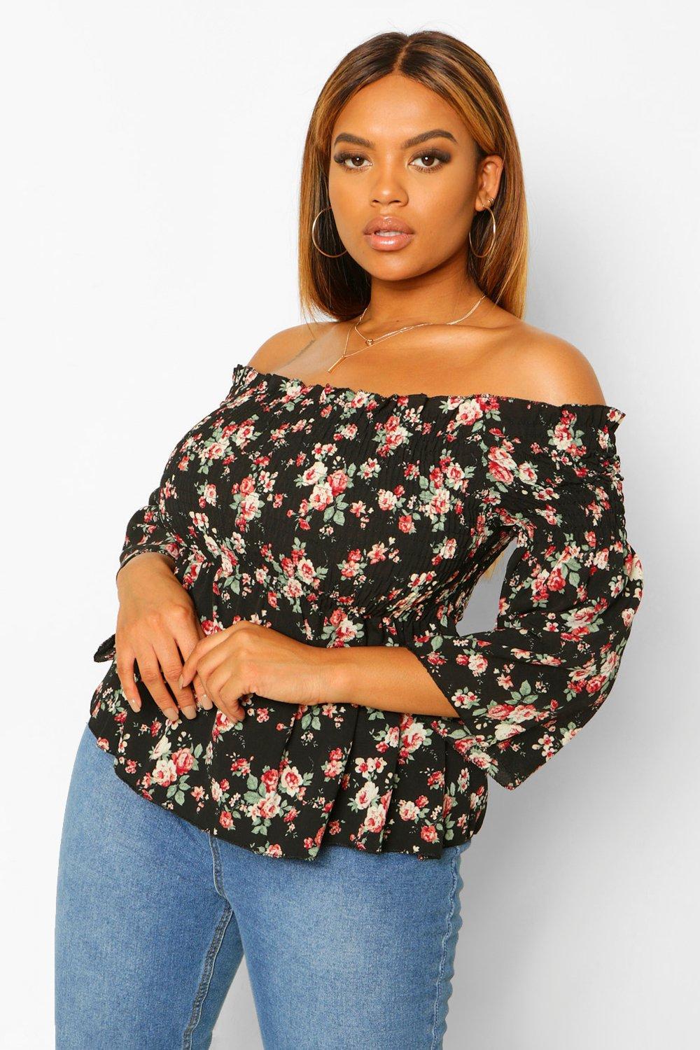 black floral bardot top