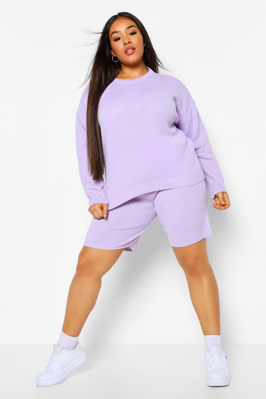 Lilac Plus Crew Neck Top And Short Set image number 1
