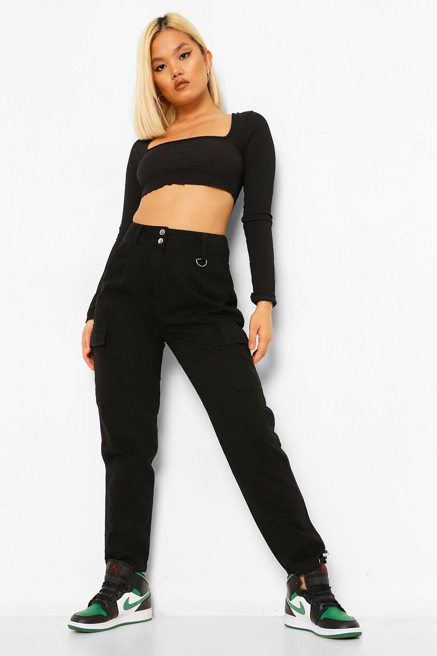 שחור מכנסי ריצה פטיט מבד ג'ינס עם כיסי טוויל וגומי בחפתים image number 1