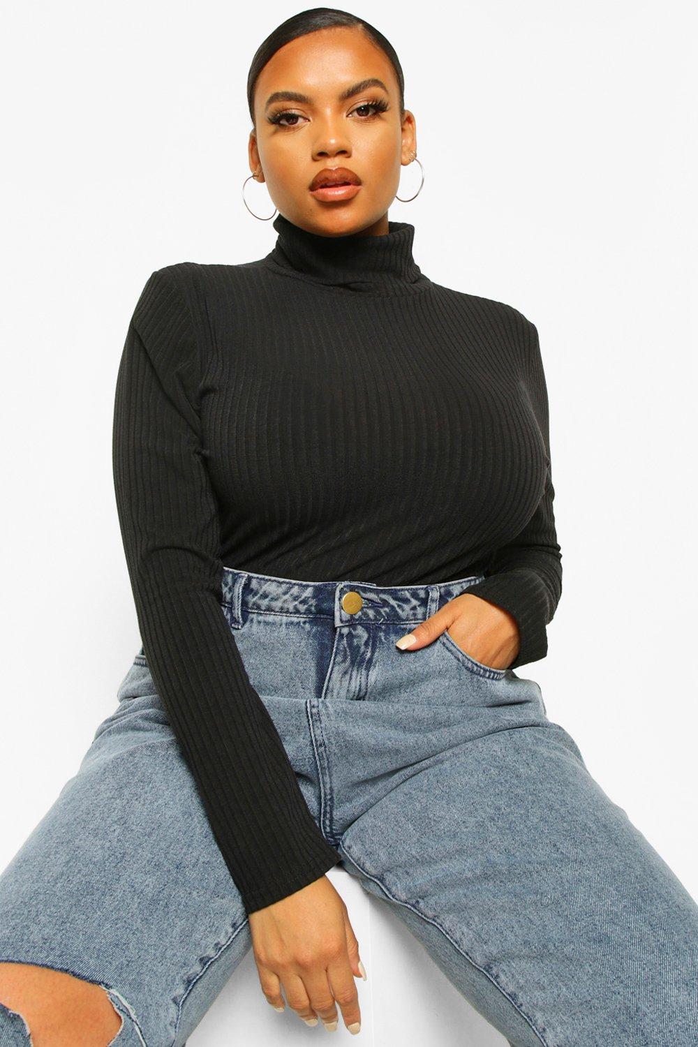 Ribbed Turtleneck Bodysuit - Black - Ladies