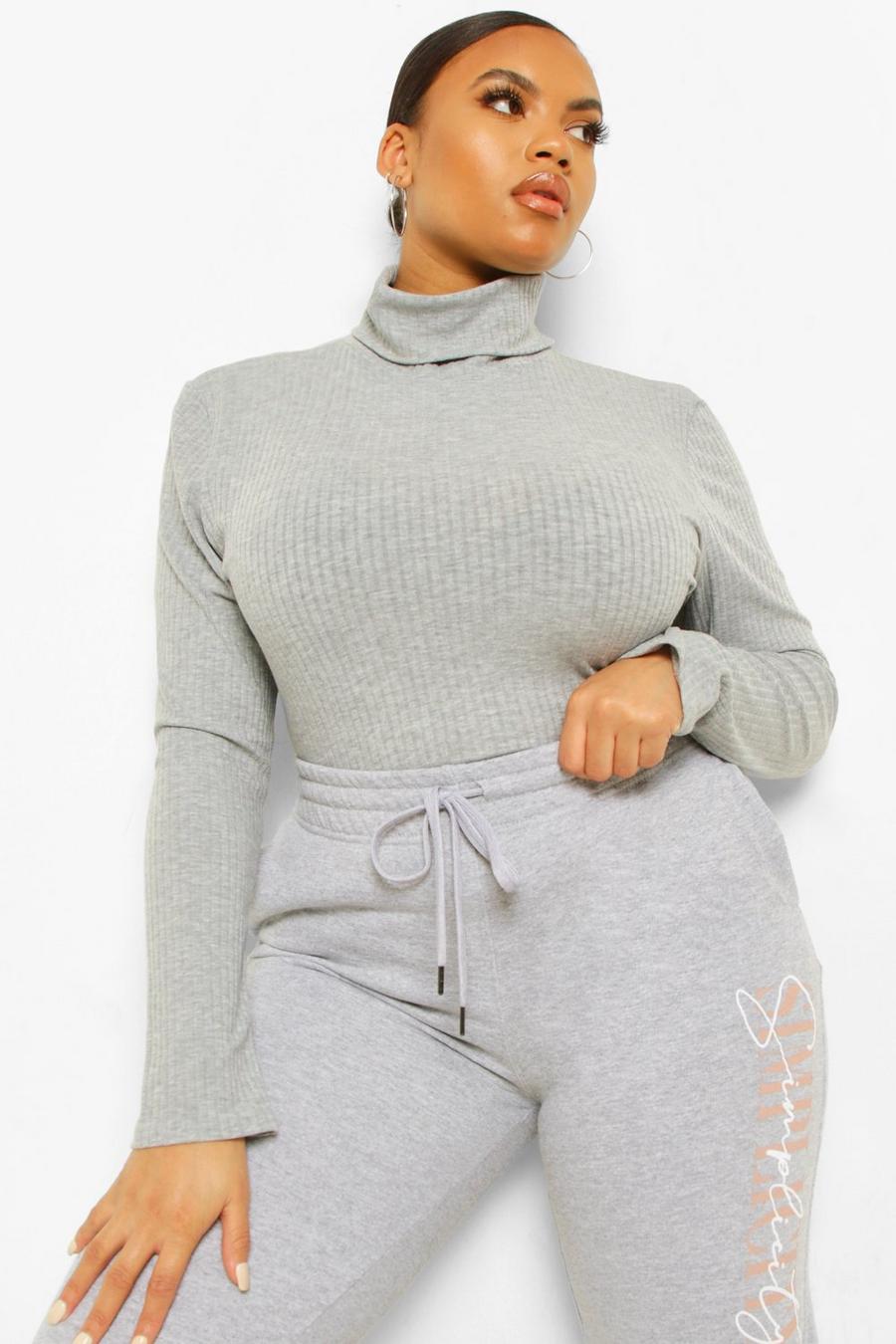 Grey marl Khaki Plus Soft Rib Turtleneck Bodysuit image number 1