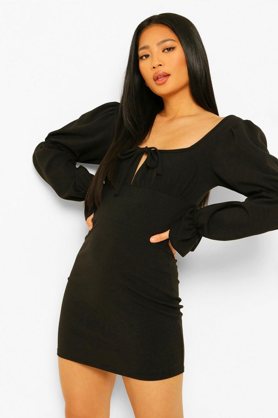 Black Petite Puff Sleeve Bodycon Dress image number 1