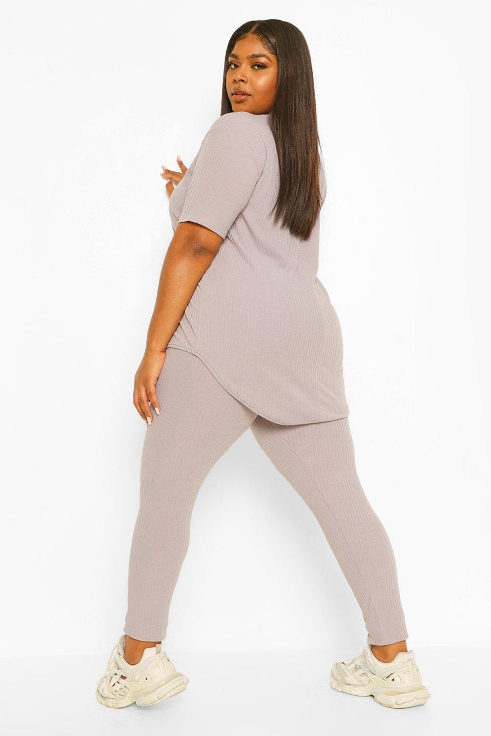 Plus Soft Rib Dipped Hem Loungewear Set boohoo