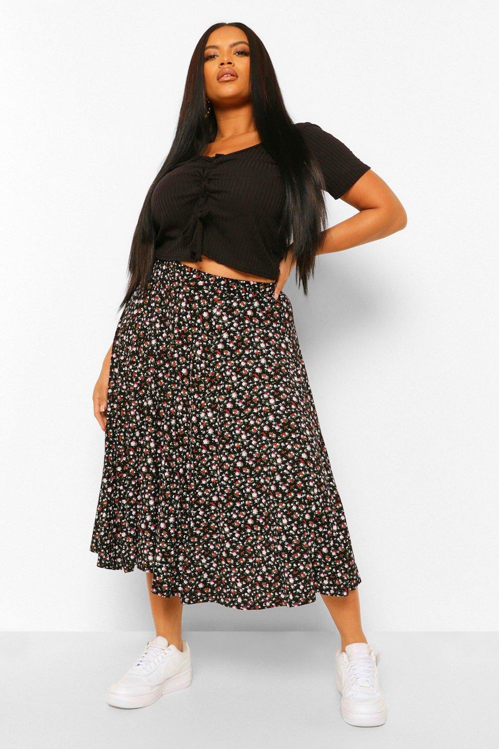 floral midi skater skirt