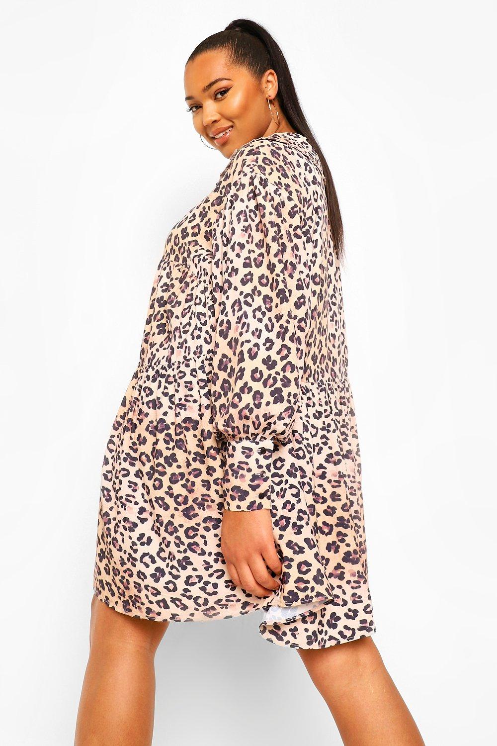 Vestido estilo blus n con cuello y estampado de leopardo talla