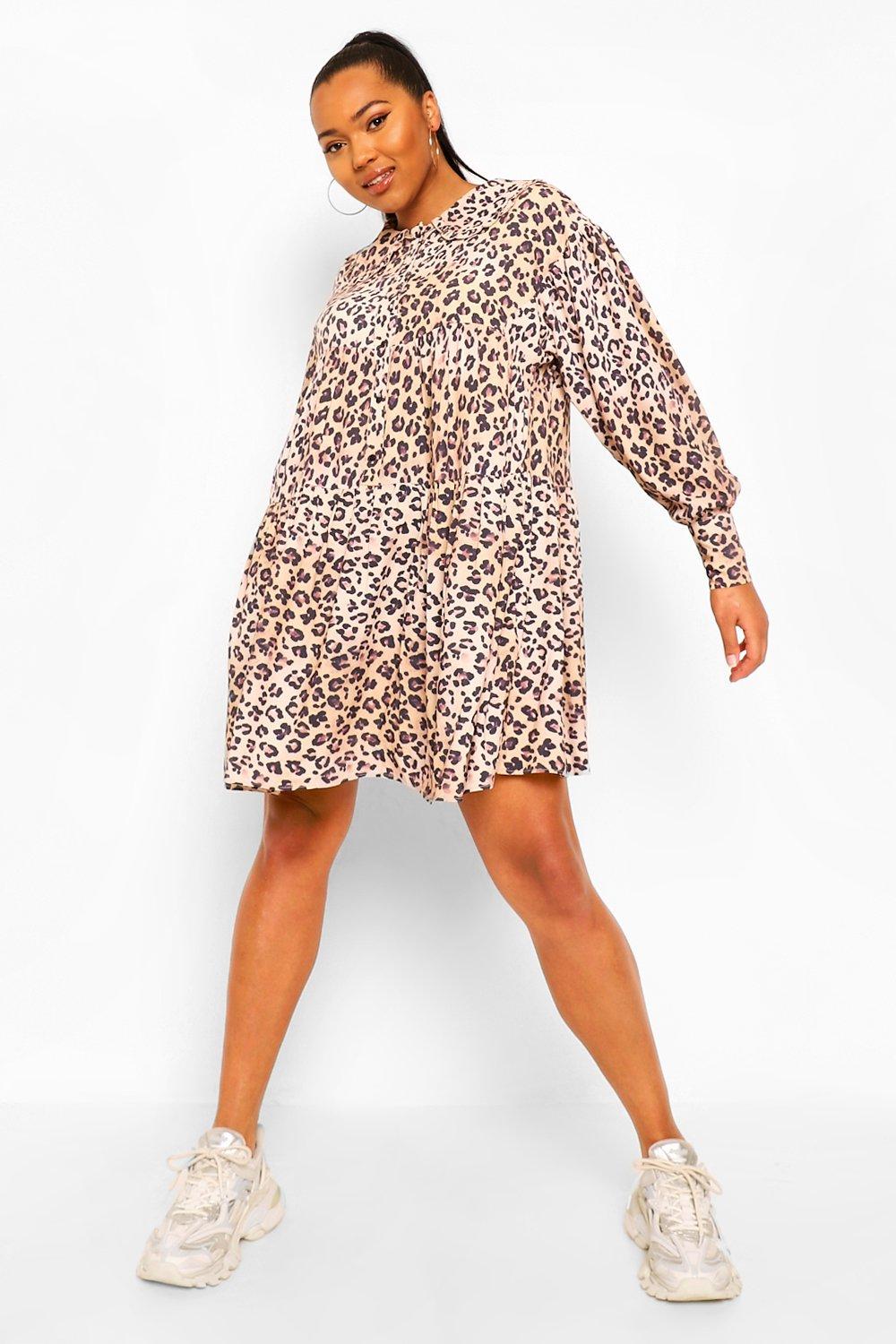 Vestido estilo blus n con cuello y estampado de leopardo talla