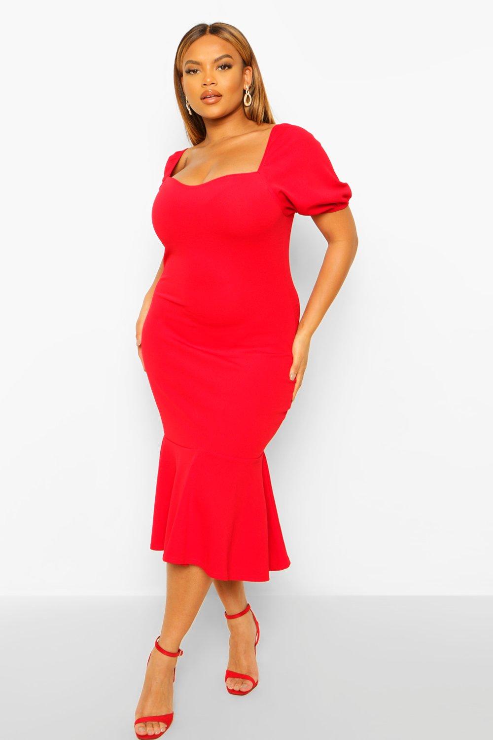 red peplum hem dress