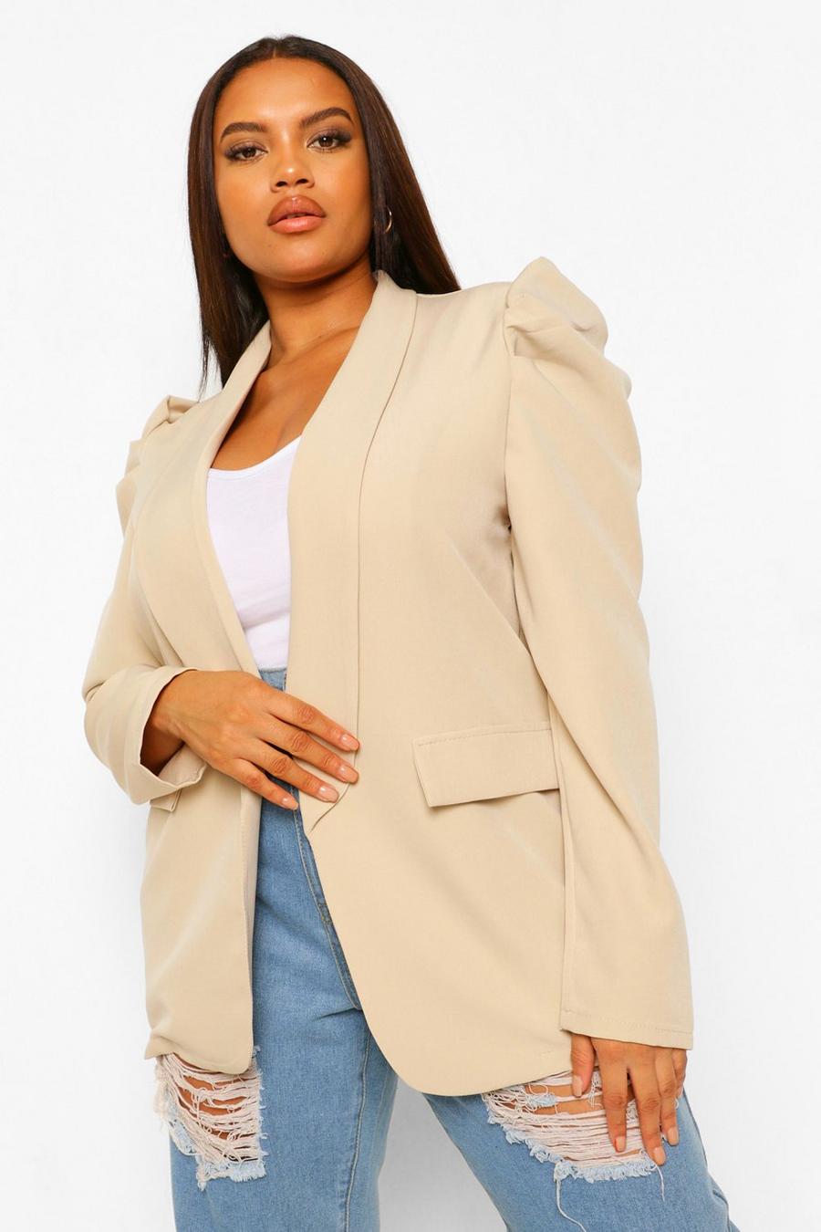 Plus Puff Sleeve Ruched Sleeve Blazer image number 1