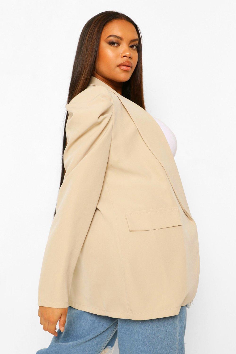 Plus Puff Sleeve Ruched Sleeve Blazer