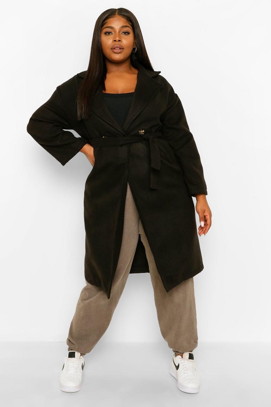 Grande taille - Manteau effet laine à poches, Black image number 1